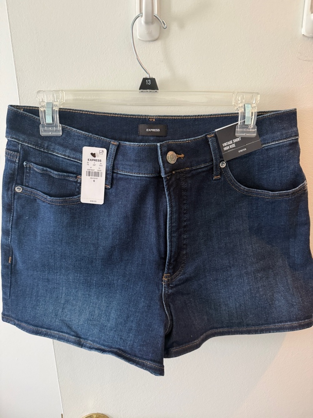 High Rise Stretch Denim Shorts - Dark Blue